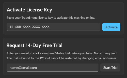 TradeBridge License Activation