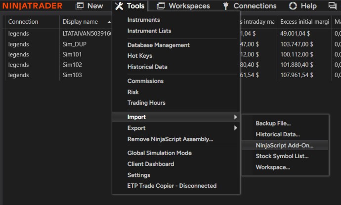 NinjaTrader 8 Import NinjaScript Add-On